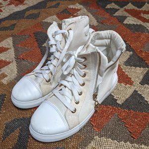 Alexander McQueen Skull Side Zip High-Top Sneakers, White, Size 38 (US 7)